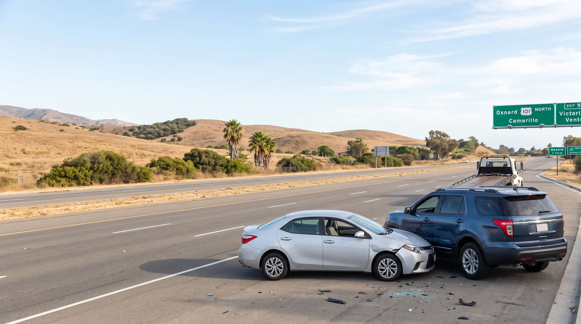 Two-car crash on the US-101 freeway near Oxnard, California